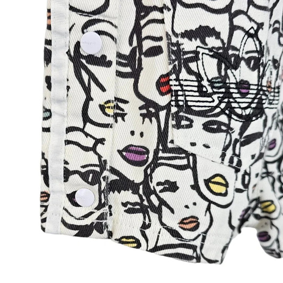 Adidas  x Fiorucci Highlight Shorts Size Small Abstract Art Denim Snap Sides - Picture 2 of 12